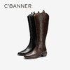 千百度手抓皮中跟骑士靴女尖头粗跟增高瘦瘦靴长靴子A25581122 商品缩略图0