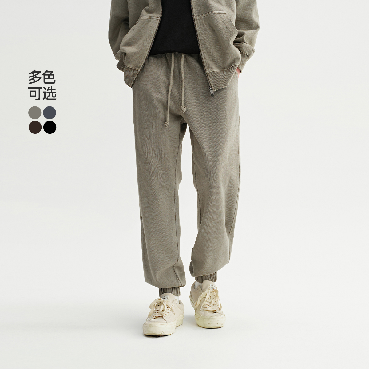 CHINISM折扣季 做旧针织运动卫裤男春季美式重磅休闲男生束脚裤