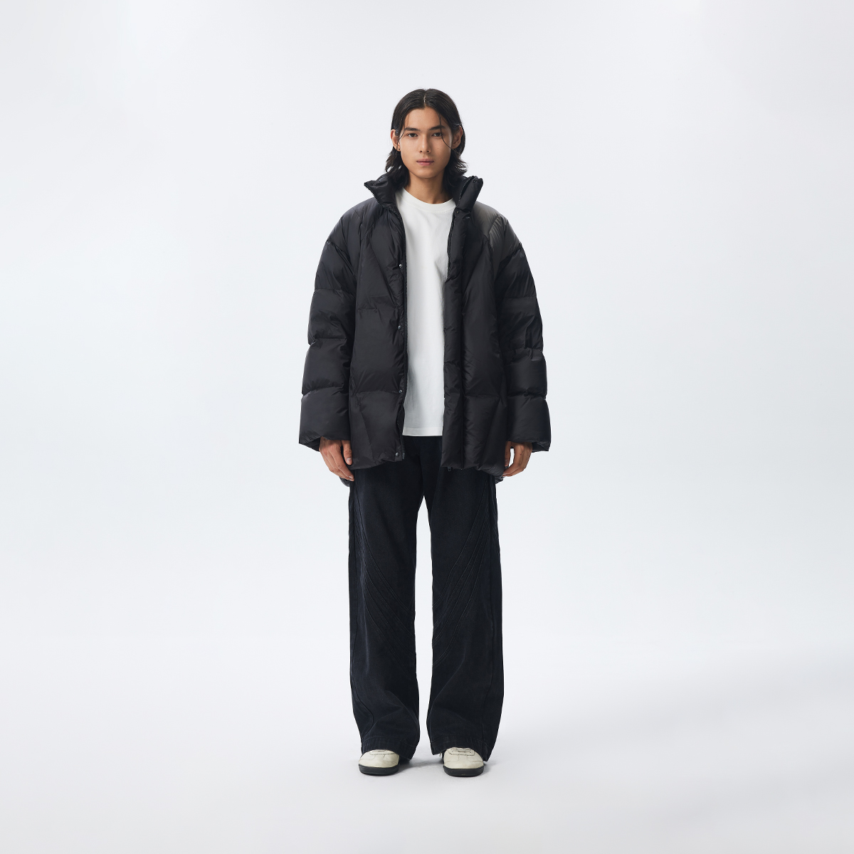 CHINISM赤尘 撞色中长款羽绒服男冬季新款黑色加厚立领男士外套