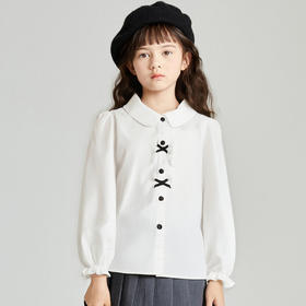 笛莎Deesha 2025秋季新款女童气质翻领木耳边长袖衬衫