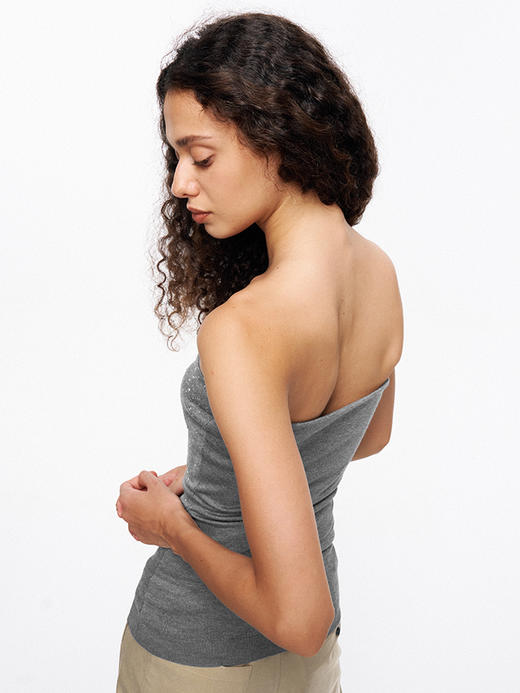 TR她热 钻石亮晶晶 灰色针织烫钻弹力显瘦百搭抹胸上衣 商品图3