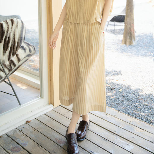 谜底条纹阔腿裤女2025夏季新款通勤气质高腰宽松八分裤25BMK5008 商品图1