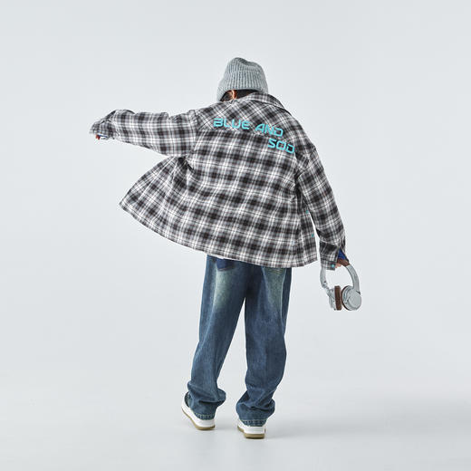 预售3.29发 蓝汽水25年秋季新款亲子装中大男童经典格纹衬衫撞色纽扣印花上衣 商品图4