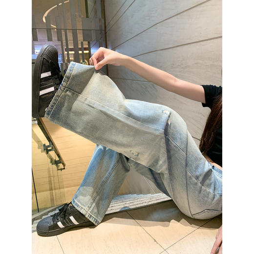 <曾小咸推荐>美式破洞蓝色牛仔裤女高腰 商品图1