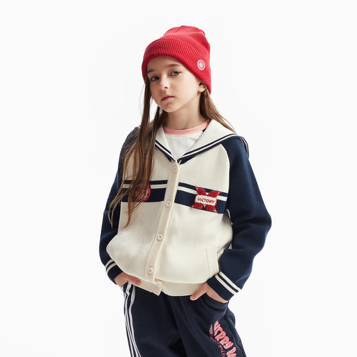 【MQD】童装女童春秋装毛衣开衫款海军领儿童连帽针织衫外套线衫 商品图2