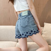 雀说刺绣牛仔短裤女薄款新款高腰宽松国风设计感a字短裤子AL3562 商品缩略图3