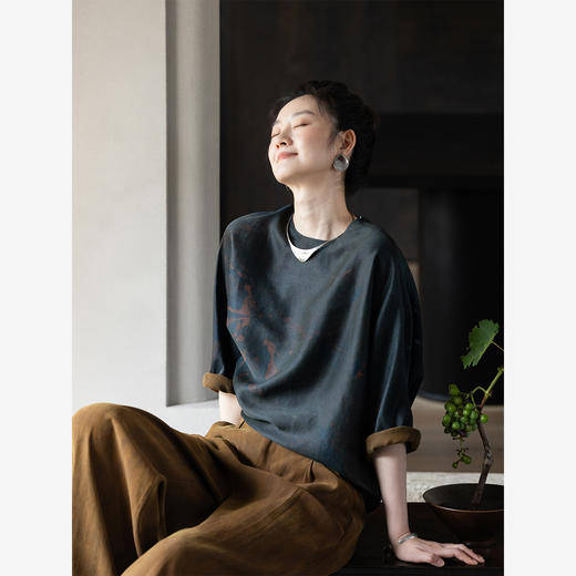 牧衣游原创 19姆米大漆香云纱衬衫复古高级感禅意真丝上衣 雪韵 商品图1