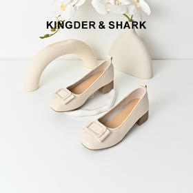 经典鲨2025秋季新品专柜款百搭圆头浅口一脚蹬中粗跟单鞋女KW163-537121