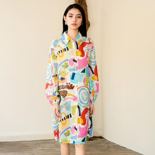 谜底花色连衣裙长袖2025秋季新款复古风印花宽松衬衫裙257ML7818 商品图0