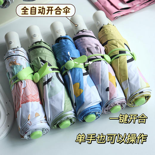 【一键开合 清新守护】FIYU小清新系列全自动晴雨伞 内层黑胶涂层 阻隔99.9%紫外线 荷叶拒水伞布 黑钢八骨伞架 晴雨两用 伞面直径95cm 约重355g 商品图3