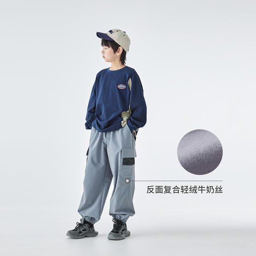 蓝汽水25年秋季新款亲子装中大男童束脚机能裤大口袋撞色运动裤 商品图1