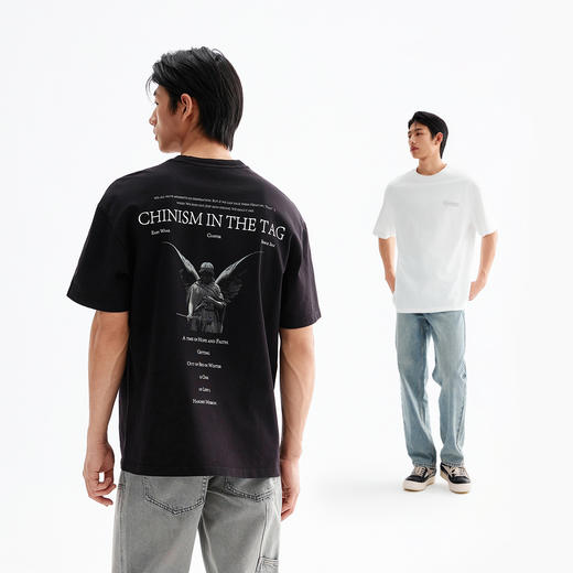 CHINISM赤尘 印花重磅短袖T恤男2025新款男士美式黑色纯棉半袖 商品图4