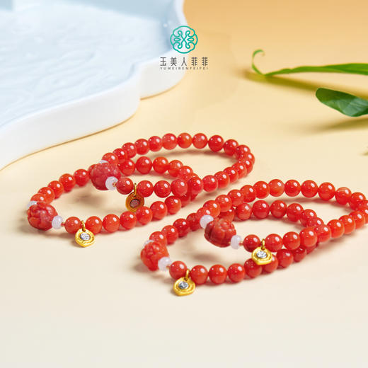 D南红单圈-南红圆珠配牡丹单圈 商品图0