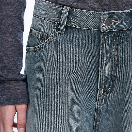 棉仓366619011-复古休闲感水洗牛仔丹宁阔腿裤 商品图3