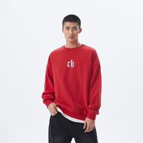 CHINISM赤尘 重磅红色经典LOGO圆领卫衣男春季宽松长袖男士上衣