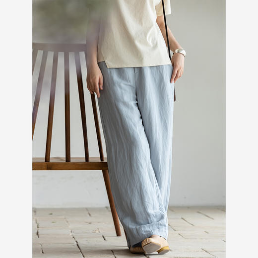 牧衣游原创 重磅丝麻净色裤子宽松 限量福利款 雯莱不支持会员折 商品图1