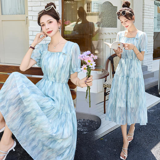 泡泡袖小个子方领连衣裙，时尚显瘦洋气法式气质裙子HR-8891 商品图3