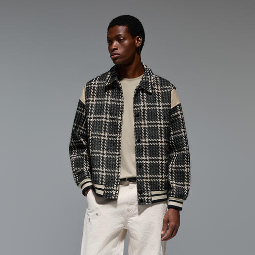 CHINISM赤尘 复古格纹小香风外套男春秋拼接肌理感男士翻领夹克 商品图3