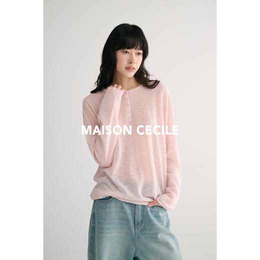 MAISON CECILE 三色/夏日亚麻混纺竹节纹肌理凉感亨利领针织上衣 商品图3