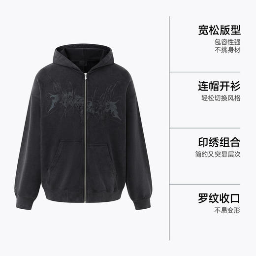 CHINISM赤尘 水洗绣花连帽开衫卫衣男秋季新款美式纯棉拉链外套 商品图2