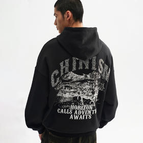 CHINISM赤尘 黑色重磅满天星印花连帽卫衣男秋季纯棉美式套头帽衫