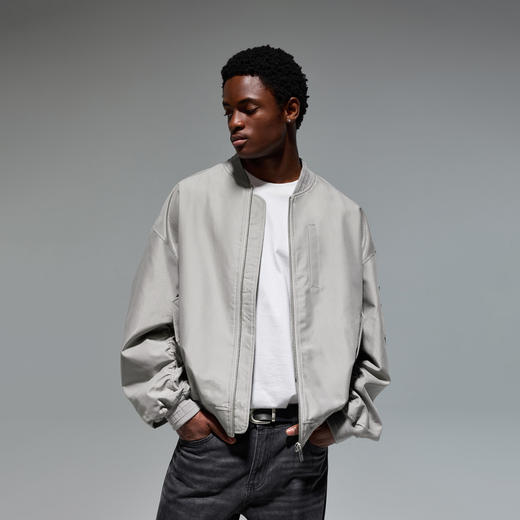 CHINISM赤尘 浅灰色TR金属丝飞行夹克男冬季美式复古MA1男士外套 商品图0