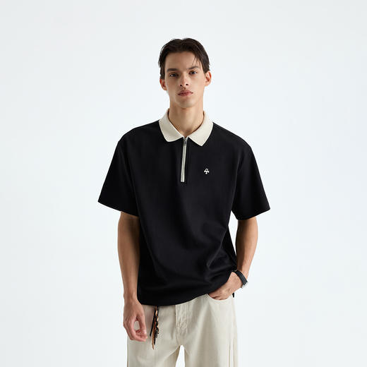 CHINISM赤尘 半拉链短袖polo衫男夏季新款刺绣撞色翻领半袖上衣 商品图0