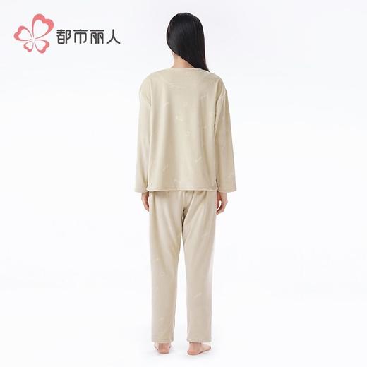 都市丽人睡衣海岛绒压花睡衣女士家居服长袖长裤海岛绒套装LHH1K3 商品图3