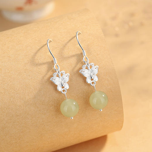 【预售3天】天然和田玉蝴蝶耳钩女S925纯银国潮轻奢小众气质耳饰品DQ11665E 商品图4