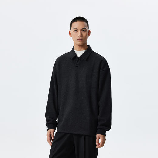 CHINISM赤尘 easy系列 仿毛织POLO领卫衣男春季套头磨毛翻领上衣 商品图2