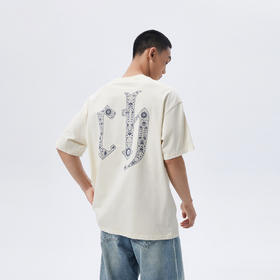 CHINISM赤尘 背后CH青花瓷印花短袖T恤男夏季宽松半袖男士上衣