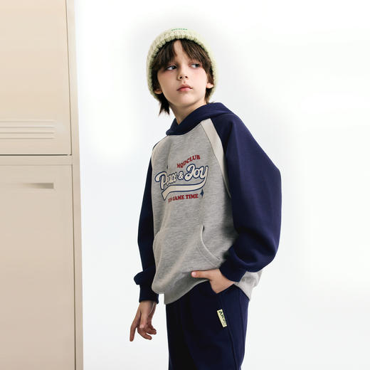 【MQD】小灯塔男大童秋季新品学院风插肩袖卡通撞色连帽卫衣 商品图3