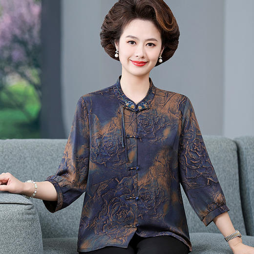 W592-2589-80-118春夏装重磅真丝衬衫女洋气中老年衬衣桑蚕丝长袖T恤小衫 商品图3