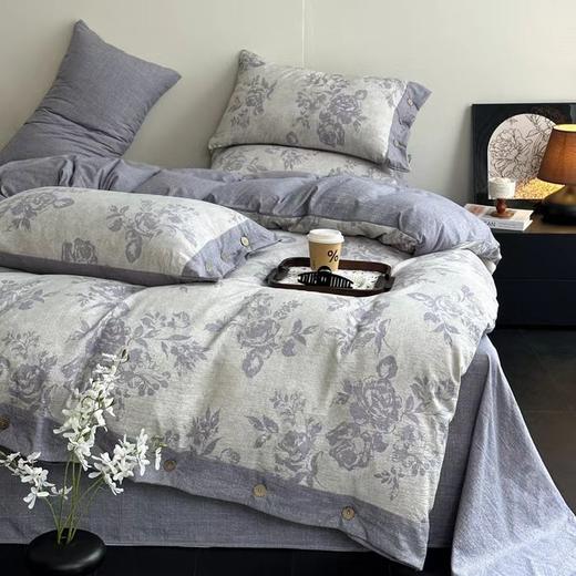 秋冬新品A类加厚高克重亚麻复古风双层纱印花四件套G110100001 商品图3