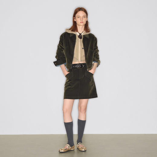 lost in echo2025早秋新款独特植绒短款阔肩夹克外套半裙短裙套装 商品图3