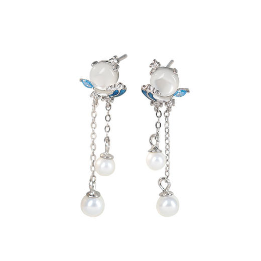 纯银创意新中式设计珍珠流苏耳环浪花耳饰E000849B 商品图4