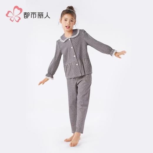 都市丽人女童双面无尘棉睡衣家居服长袖长裤童装棉质套装JHH9C7 商品图2