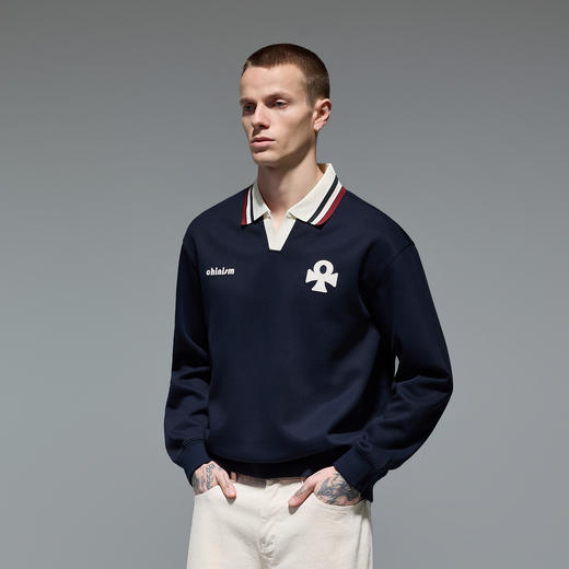 CHINISM赤尘 撞色海鸥领卫衣男秋季新款美式学院风男生长袖上衣 商品图1