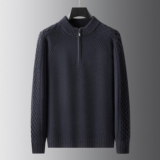【100%绵羊毛】【DWP】大依优型大码男装针织羊毛衫秋季新款男士加肥加大码时尚休闲圆领半拉链毛衣男 商品图5