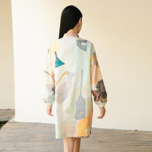 谜底花色连衣裙长袖2025秋款复古风抽象印花宽松衬衫257ML7816 商品图2