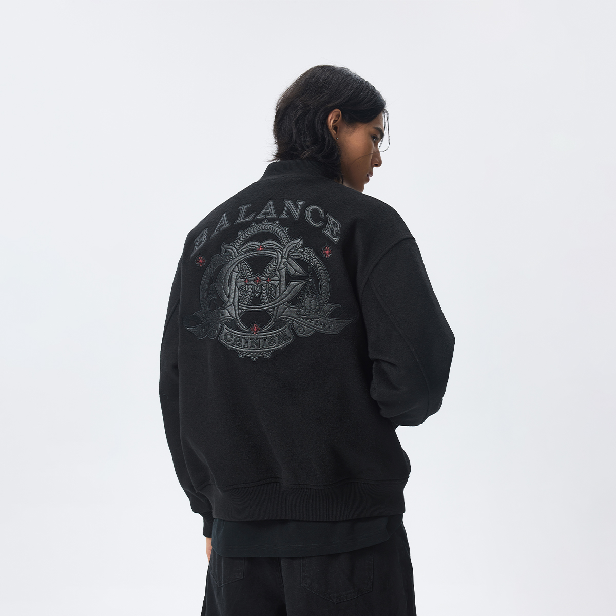 CHINISM赤尘 重磅羊毛呢绒棒球夹克男秋季美式宽松刺绣毛呢外套