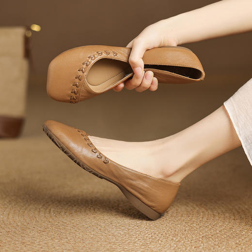 【预售5天】法式复古羊皮单鞋女浅口软底小皮鞋真皮玛丽珍豆豆鞋HCYYHD&6260 商品图3