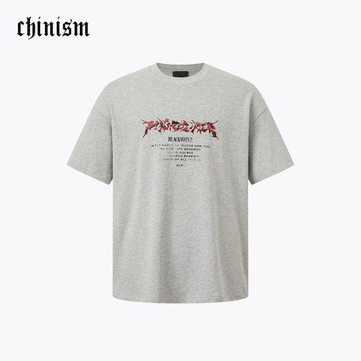 CHINISM赤尘 花灰色字母印花t恤男夏季新款美式纯棉透气男士短袖 商品图0