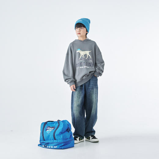 蓝汽水25年秋季新款亲子装中大男童连帽小狗印花卫衣宽松休闲上衣 商品图1