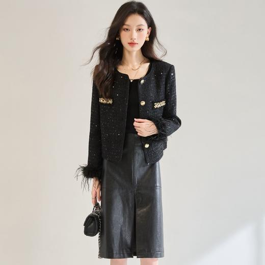 「高货sh」全新升级【铂金会员220/天猫289/差价69】(45329)洛诗琳新款油蜡半哑光皮裙2025秋季设计感开衩包臀半身裙 商品图3