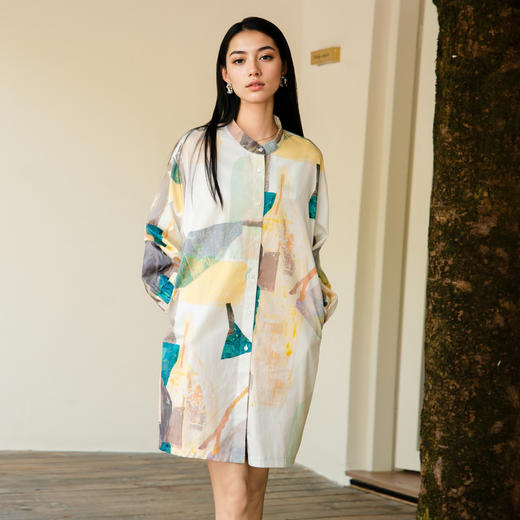 谜底花色连衣裙长袖2025秋款复古风抽象印花宽松衬衫257ML7816 商品图1