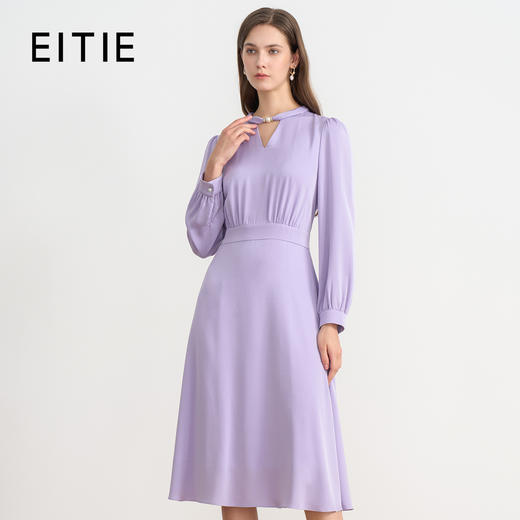 EITIE爱特爱秋季新款时尚挂脖V领收腰显瘦通勤连衣裙7907627 商品图1