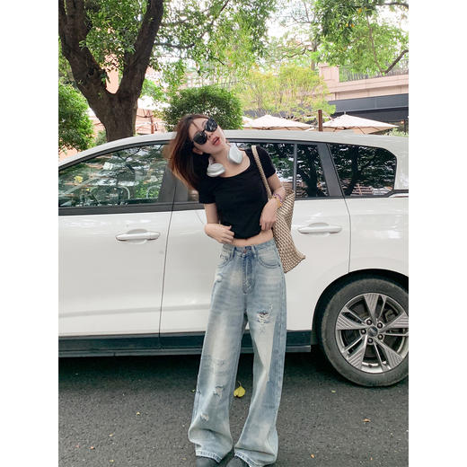 <曾小咸推荐>美式破洞蓝色牛仔裤女高腰 商品图2