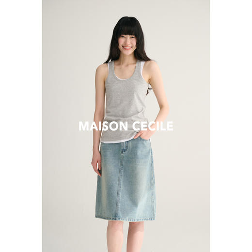 MAISON CECILE 夏日水洗蓝百搭休闲宽松显瘦显比例A摆牛仔半身裙 商品图2