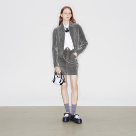 lost in echo2025早秋新款独特植绒短款阔肩夹克外套半裙短裙套装